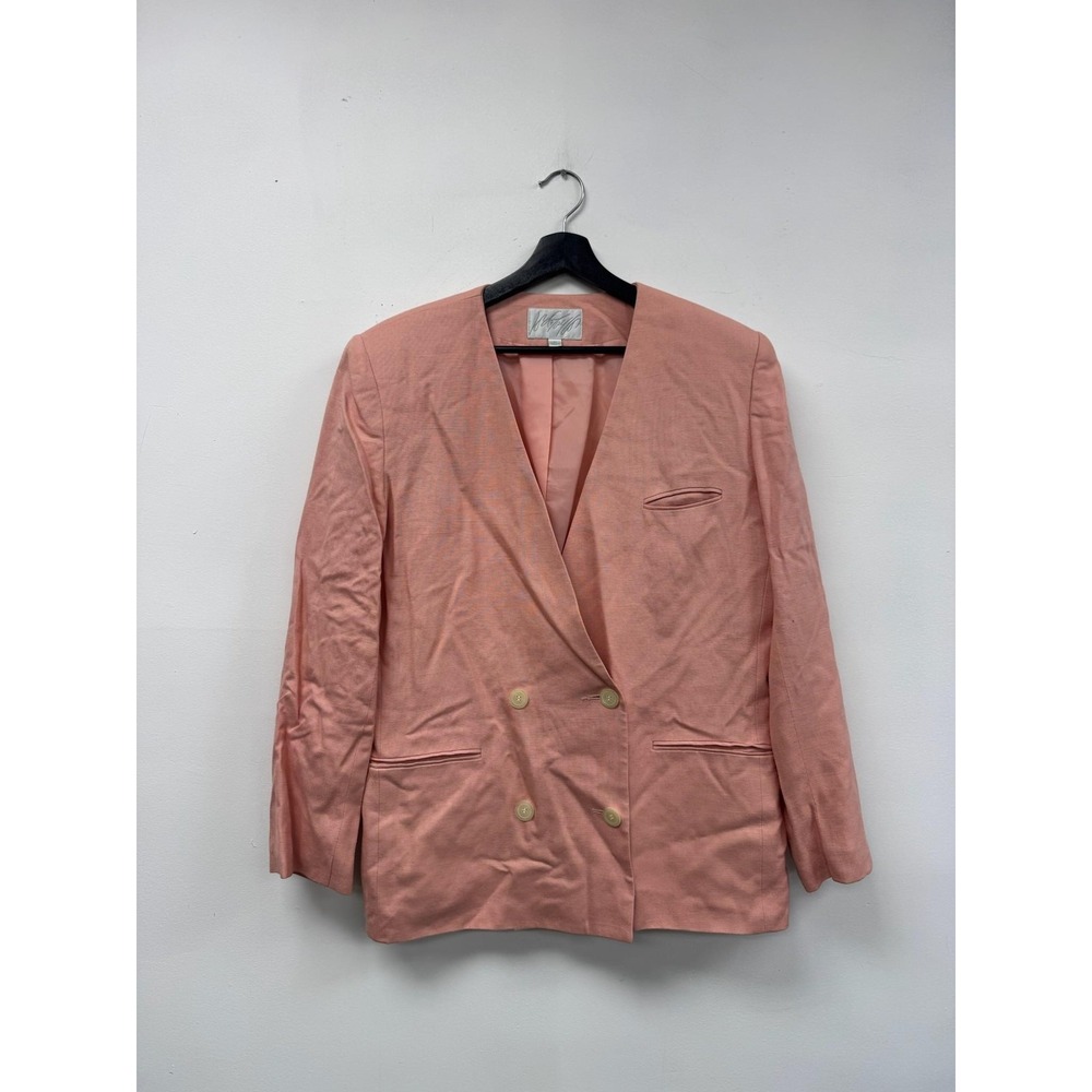 Vintage Lord & Taylor Blazer Womens 16 Pink Double Breasted Textured Lined 90s